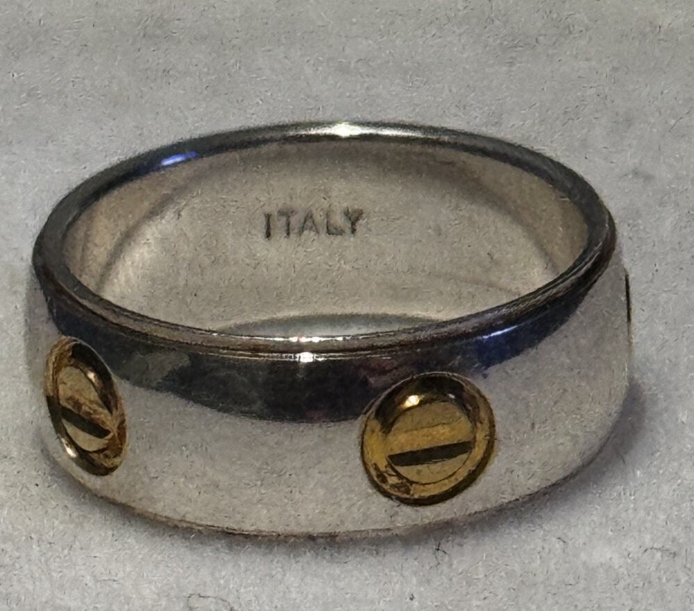 Vintage Italy 925 Sterling Silver Gold Tone Screw Band Ring Size 5